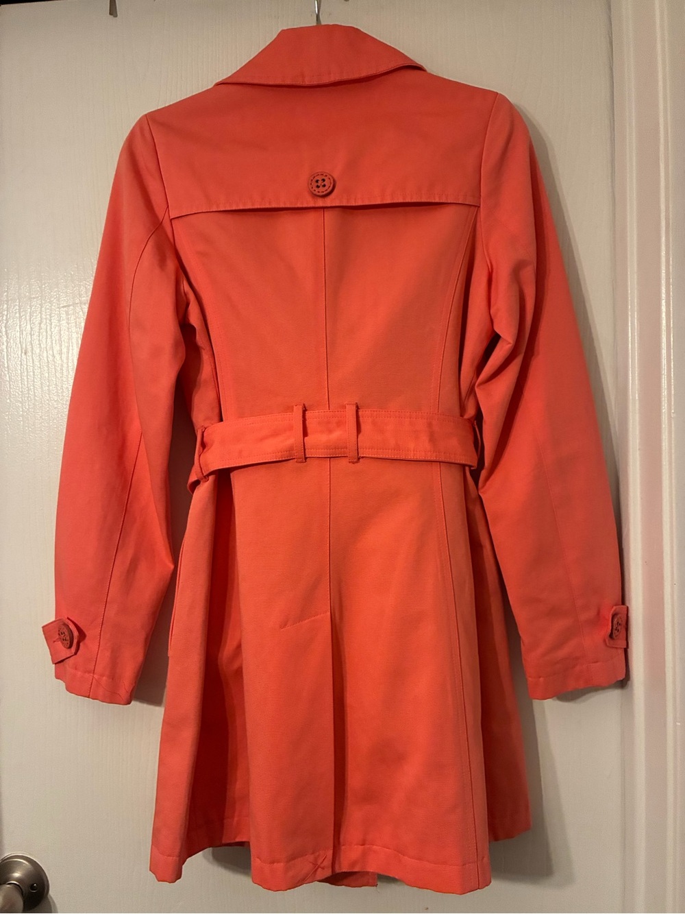 Coral Double-Breasted Trench Coat with Waist Tie size Small - Picture 2 of 6